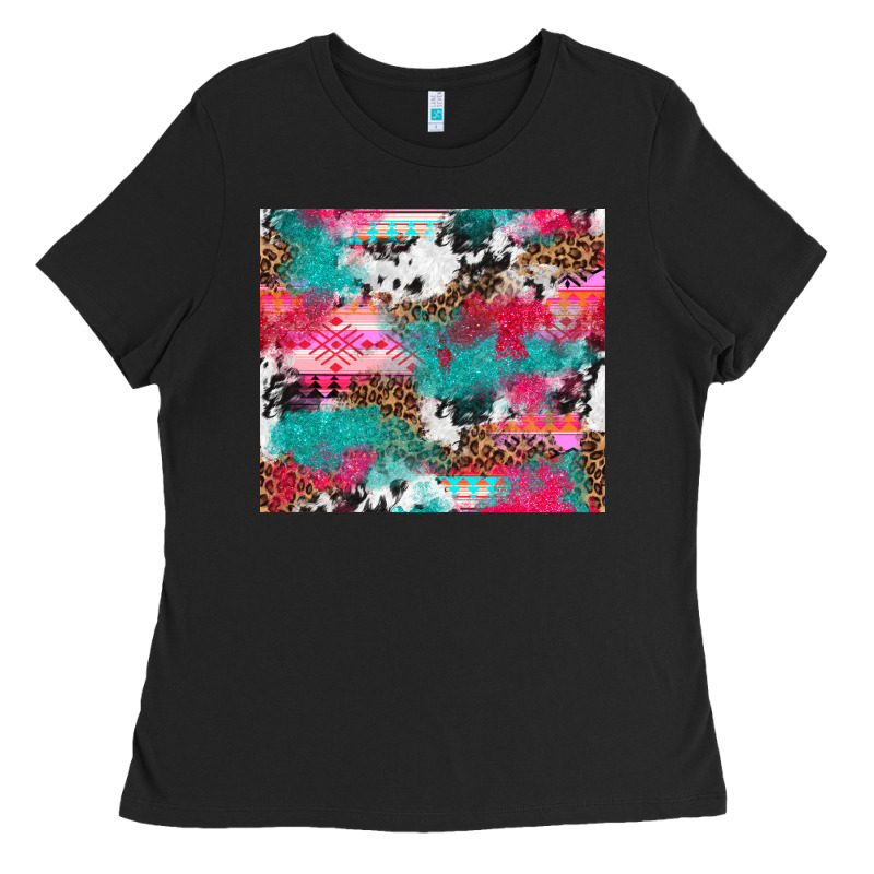 Leopard Cowhide Pink Turquoise Glitter Ladies Tee by NancyCooperArtShop | Teevron