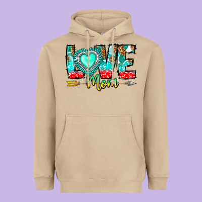 Love Mom Heavyweight Hoodie Designed By Cowhidedigitalart
