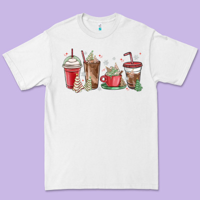 Christmas Tree Cake And Coffee Cups Premium Tee Designed By Maliassmallbusiness