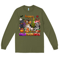 Army Green happy hallothanksmas dogs Long Sleeve Tee - texasbilliewilder