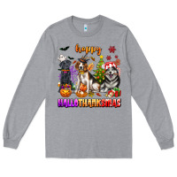 Heather Grey happy hallothanksmas dogs Long Sleeve Tee - texasbilliewilder