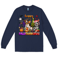 Navy happy hallothanksmas dogs Long Sleeve Tee - texasbilliewilder