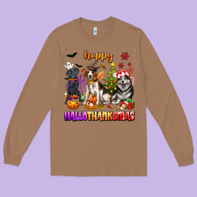 Happy Hallothanksmas Dogs Long Sleeve Tee Designed By Texasbilliewilder