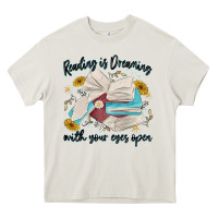 Cream reading is dreaming with your eyes open Heavy Core Tee - MaliasSmallBusiness