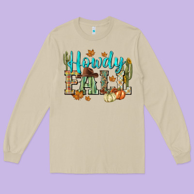 Western Howdy Fall Long Sleeve Tee Designed By Nancycooperartshop