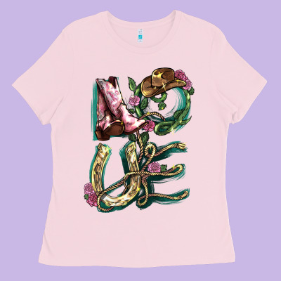 Love Boots Horseshoe Cowboy Ladies Tee Designed By Nancycooperartshop