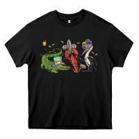 Black mardi gras alligator crawfish pelican Heavy Core Tee - MaliasSmallBusiness