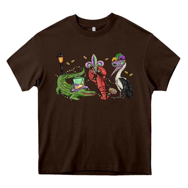 Mardi Gras Alligator Crawfish Pelican Heavy Core Tee by MaliasSmallBusiness | Teevron
