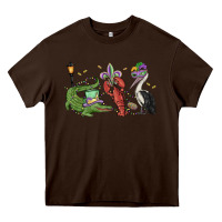 Chocolate Brown mardi gras alligator crawfish pelican Heavy Core Tee - MaliasSmallBusiness