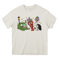 Cream mardi gras alligator crawfish pelican Heavy Core Tee - MaliasSmallBusiness
