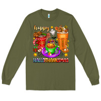 Army Green Happy Hallothanksmas coffee cups Long Sleeve Tee - texasbilliewilder