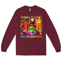 Burgundy Happy Hallothanksmas coffee cups Long Sleeve Tee - texasbilliewilder