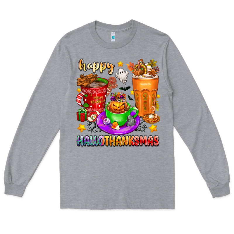 Happy Hallothanksmas Coffee Cups Long Sleeve Tee by texasbilliewilder | Teevron