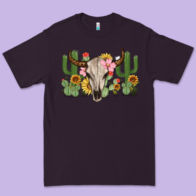Bull Skull With Cactus Premium Tee Designed By Maliassmallbusiness