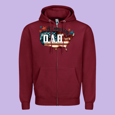 All American Dad Zipper Hoodie Designed By Fadigitalartstudio
