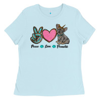 Baby Blue peace love frenchie Ladies Tee - RanaPortraitStore