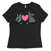 Black peace love frenchie Ladies Tee - RanaPortraitStore