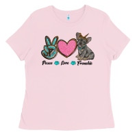 Bubblegum Pink peace love frenchie Ladies Tee - RanaPortraitStore