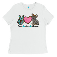 White peace love frenchie Ladies Tee - RanaPortraitStore