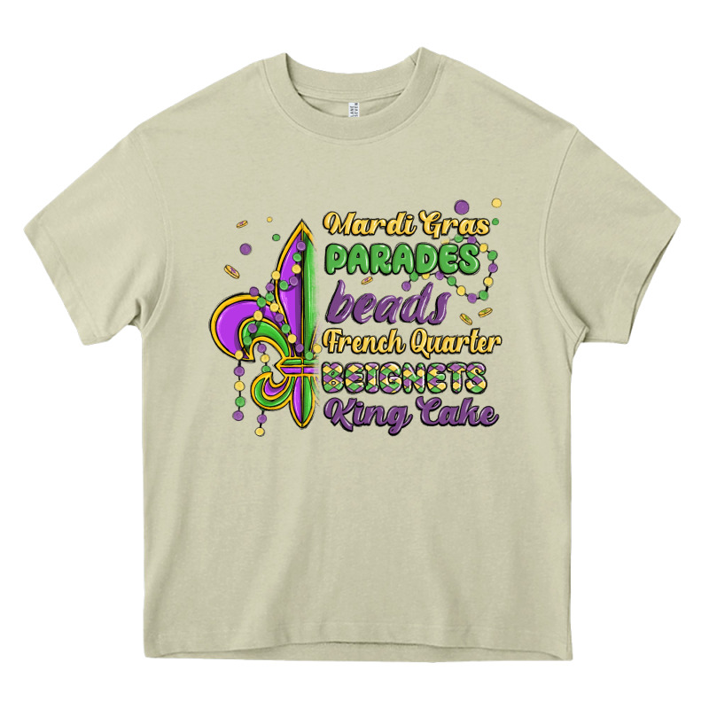 Mardi Gras Parades Beads French Quarter Beignets K Heavy Core Tee by MaliasSmallBusiness | Teevron