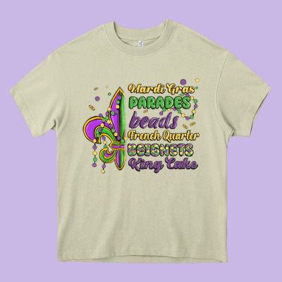 Mardi Gras Parades Beads French Quarter Beignets K Heavy Core Tee Designed By Maliassmallbusiness