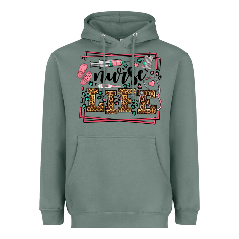 Nurse Life Leopard Frame Heavyweight Hoodie by LillyAllenDesigns | Teevron