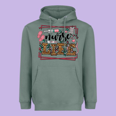 Nurse Life Leopard Frame Heavyweight Hoodie Designed By Lillyallendesigns