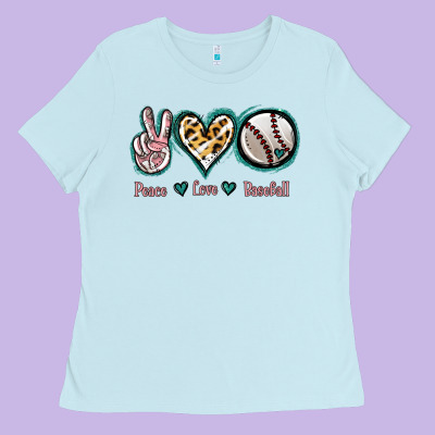 Peace Love Baseball Ladies Tee Designed By Jasminsmagicworld