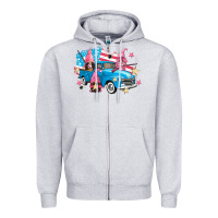 Heather Grey American truck gnomes Zipper Hoodie - FaDigitalArtStudio