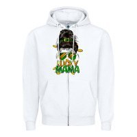 White lucky mama St. Patricks Day Zipper Hoodie - FaDigitalArtStudio