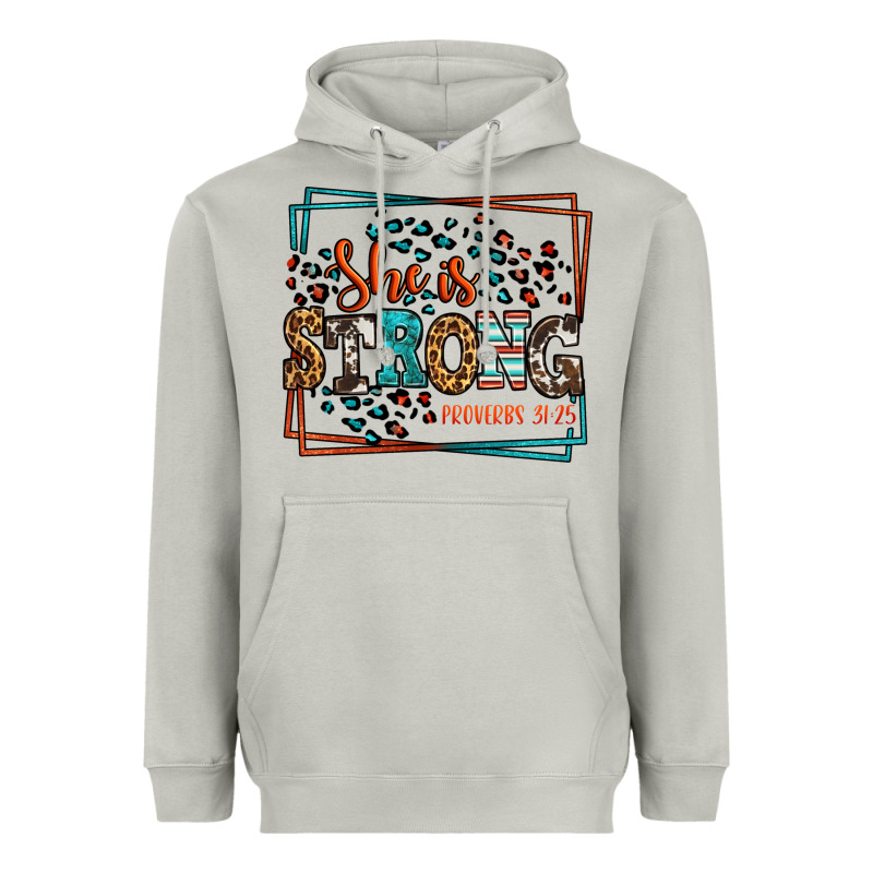 She Is Strong Proverbs 31:25 Heavyweight Hoodie by LillyAllenDesigns | Teevron