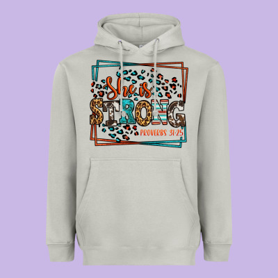 She Is Strong Proverbs 31:25 Heavyweight Hoodie Designed By Lillyallendesigns