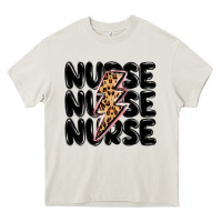 Cream nurse lightning bolt Heavy Core Tee - MaliasSmallBusiness