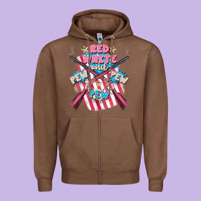 Red White And Pew Pew Pew Zipper Hoodie Designed By Fadigitalartstudio