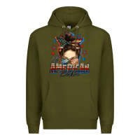 Army Green american babe messy bun Premium Hoodie - FaDigitalArtStudio