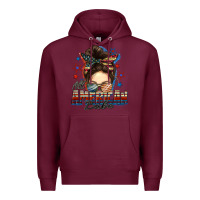 Burgundy american babe messy bun Premium Hoodie - FaDigitalArtStudio