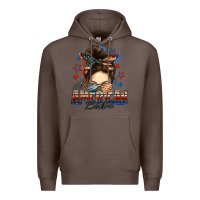 Coffee american babe messy bun Premium Hoodie - FaDigitalArtStudio
