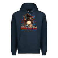 Navy american babe messy bun Premium Hoodie - FaDigitalArtStudio