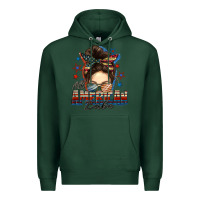 Sports Green american babe messy bun Premium Hoodie - FaDigitalArtStudio
