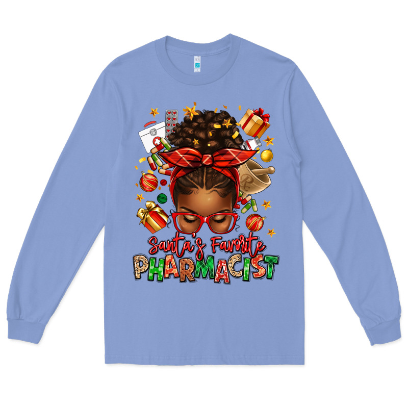 Santas Favorite Pharmacist Afro Messy Bun Long Sleeve Tee by texasbilliewilder | Teevron