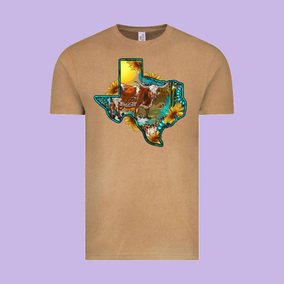 Western Texas Map With Longhorn Bull Vintage Tee Designed By Ranaportraitstore