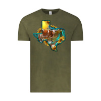Vintage Olive western texas map with longhorn bull Vintage Tee - RanaPortraitStore