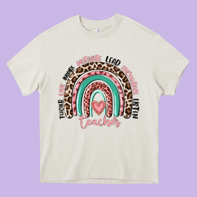 Teacher Rainbow Heavy Core Tee Designed By Maliassmallbusiness