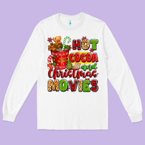 Hot Cocoa And Christmas Movies Long Sleeve Tee Designed By Texasbilliewilder