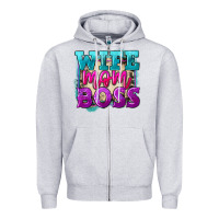 Heather Grey Wife mom boss Mother's Day Zipper Hoodie - FaDigitalArtStudio