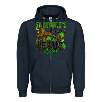 Navy St. Patrick's knows Jesus arose Zipper Hoodie - FaDigitalArtStudio