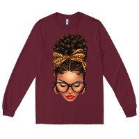 Burgundy Light skin afro messy bun leopard bow Long Sleeve Tee - texasbilliewilder