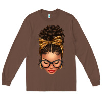 Chestnut Light skin afro messy bun leopard bow Long Sleeve Tee - texasbilliewilder