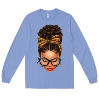Colony Blue Light skin afro messy bun leopard bow Long Sleeve Tee - texasbilliewilder