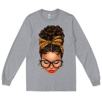 Heather Grey Light skin afro messy bun leopard bow Long Sleeve Tee - texasbilliewilder